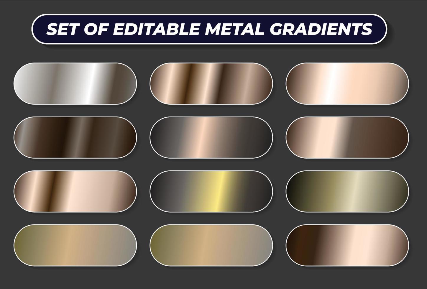 Set of bronze gradient texture backgrounds, Metallic gradient colours for cover, frame, ribbon, banner, coin, label, flyer card poster vector