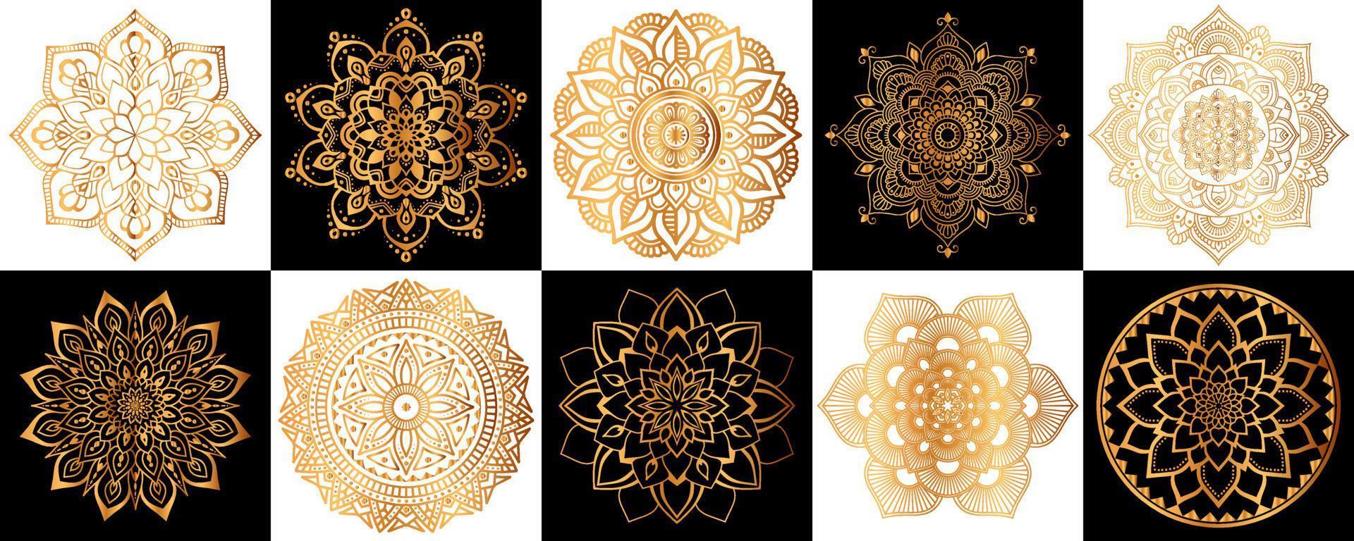 Collection of goldern floral mandala ornaments vector