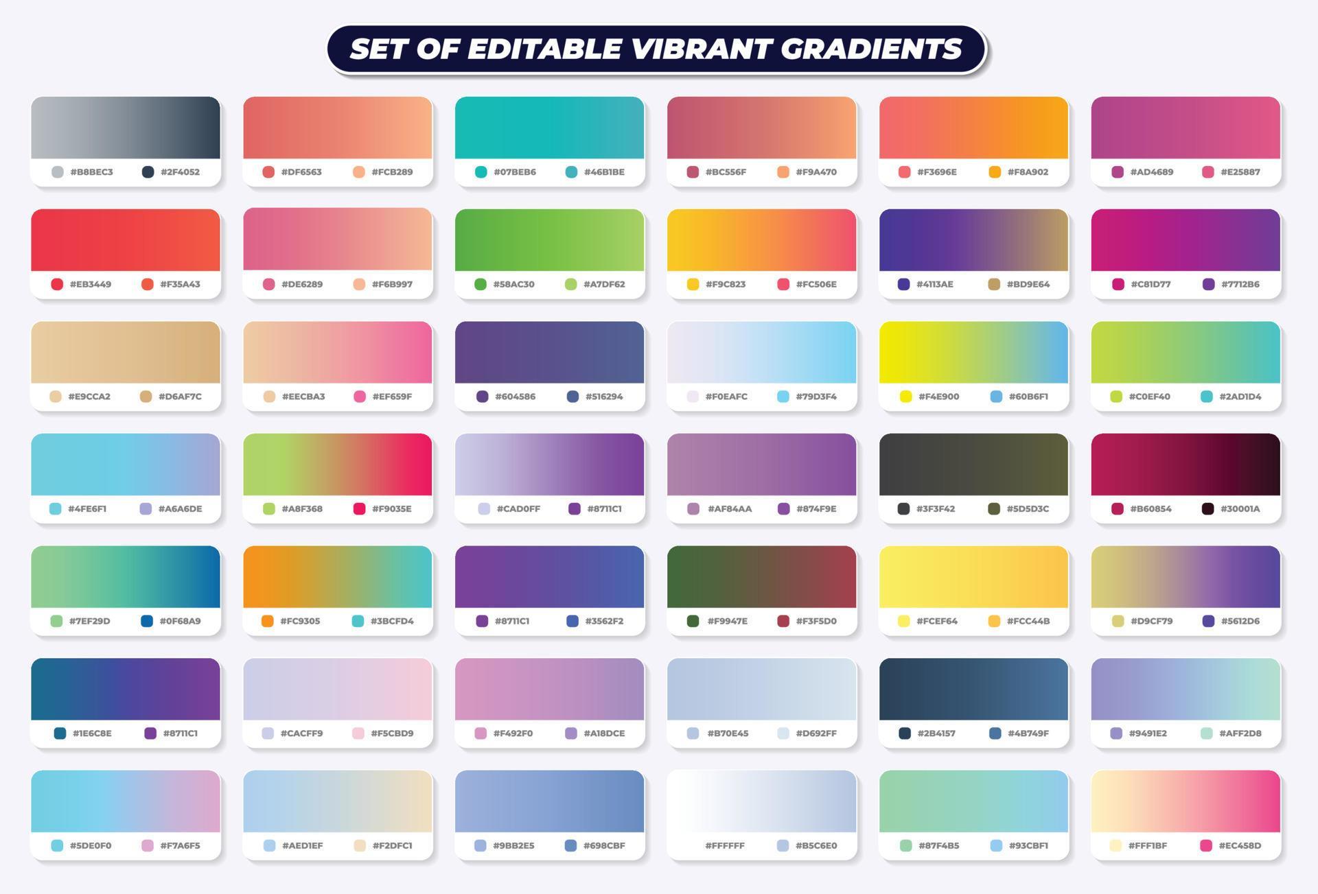 Vibrant gradient color square set with RGB HEX codes 15806603 Vector ...