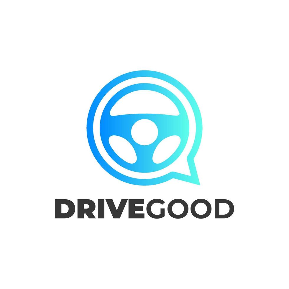 Driving school logo design with chat icon and steering wheel, Training, Vehicle, Transport, and Transportation vector