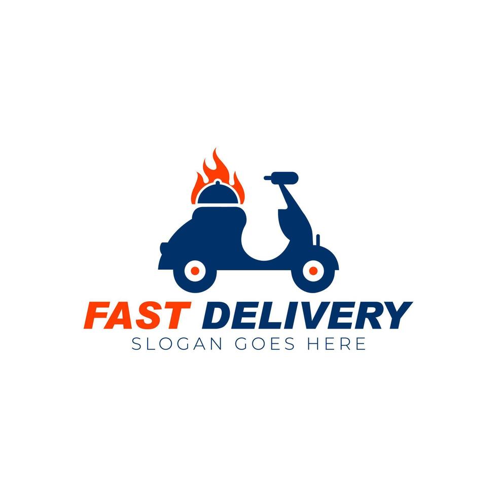 logotipo comercial de restaurante y cafetería, diseño de logotipo vectorial para entrega de alimentos, icono abstracto de motocicleta vector