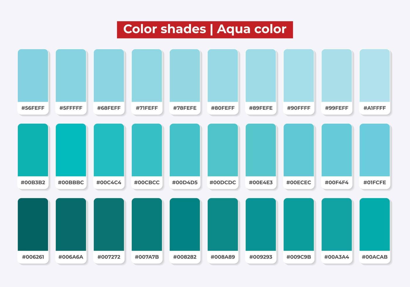 Aqua color shades with RGB HEX for textile, fashion design, paint vector