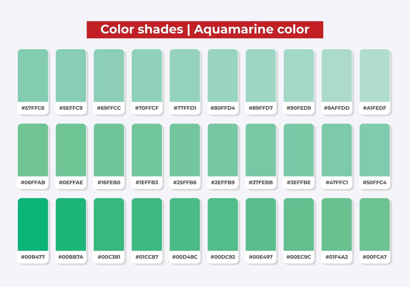 tonos de color verde aguamarina con hexadecimal rgb para textiles, diseño de moda, pintura vector