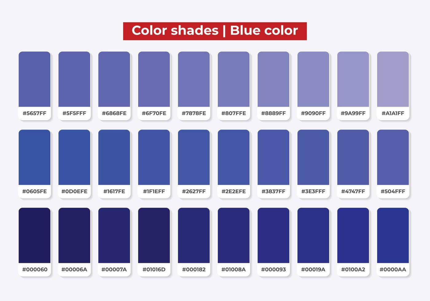 Blue color shades with RGB HEX for textile, fashion design, paint vector