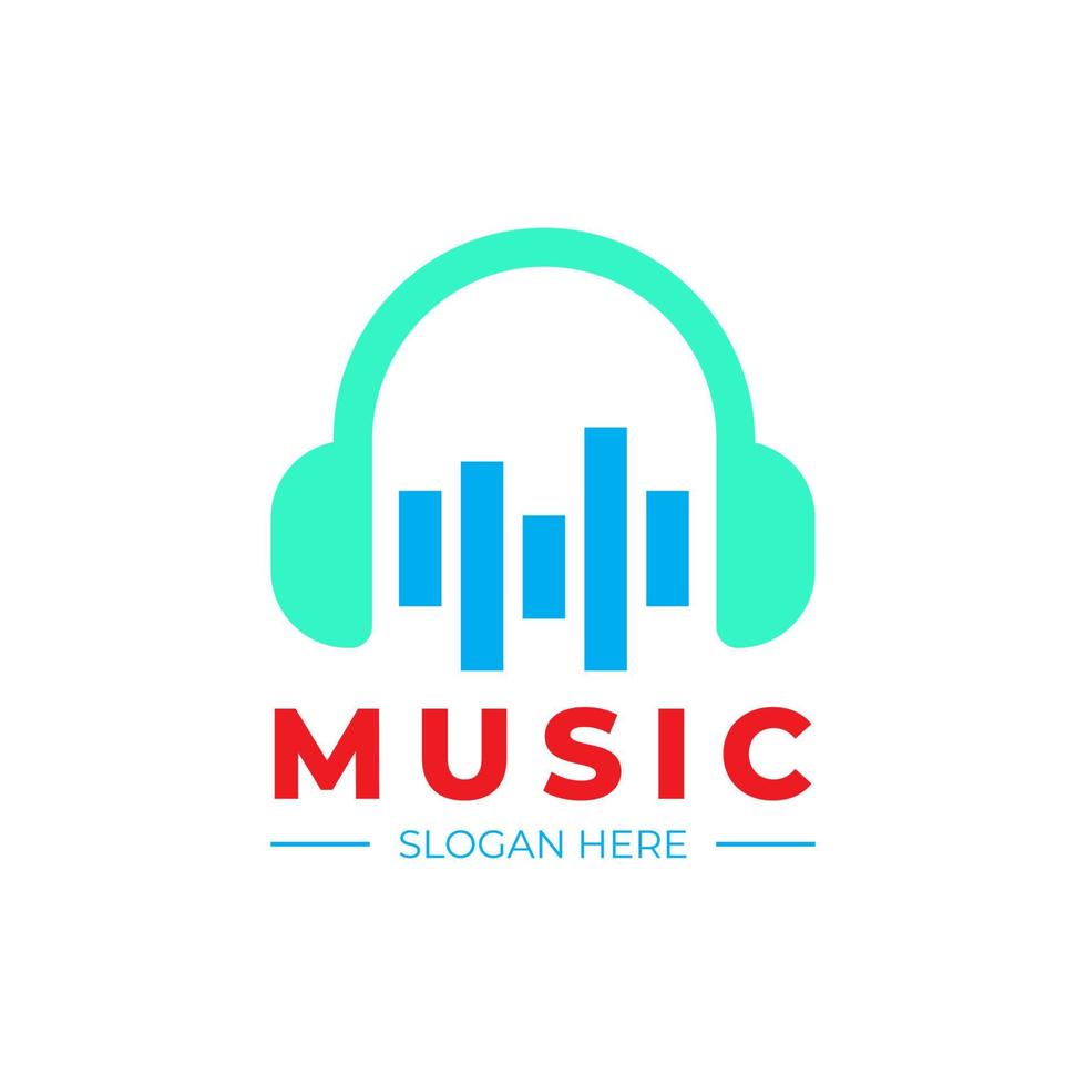 diseño de logotipo de música y sonido con auriculares y ondas musicales, logotipo de podcast vector