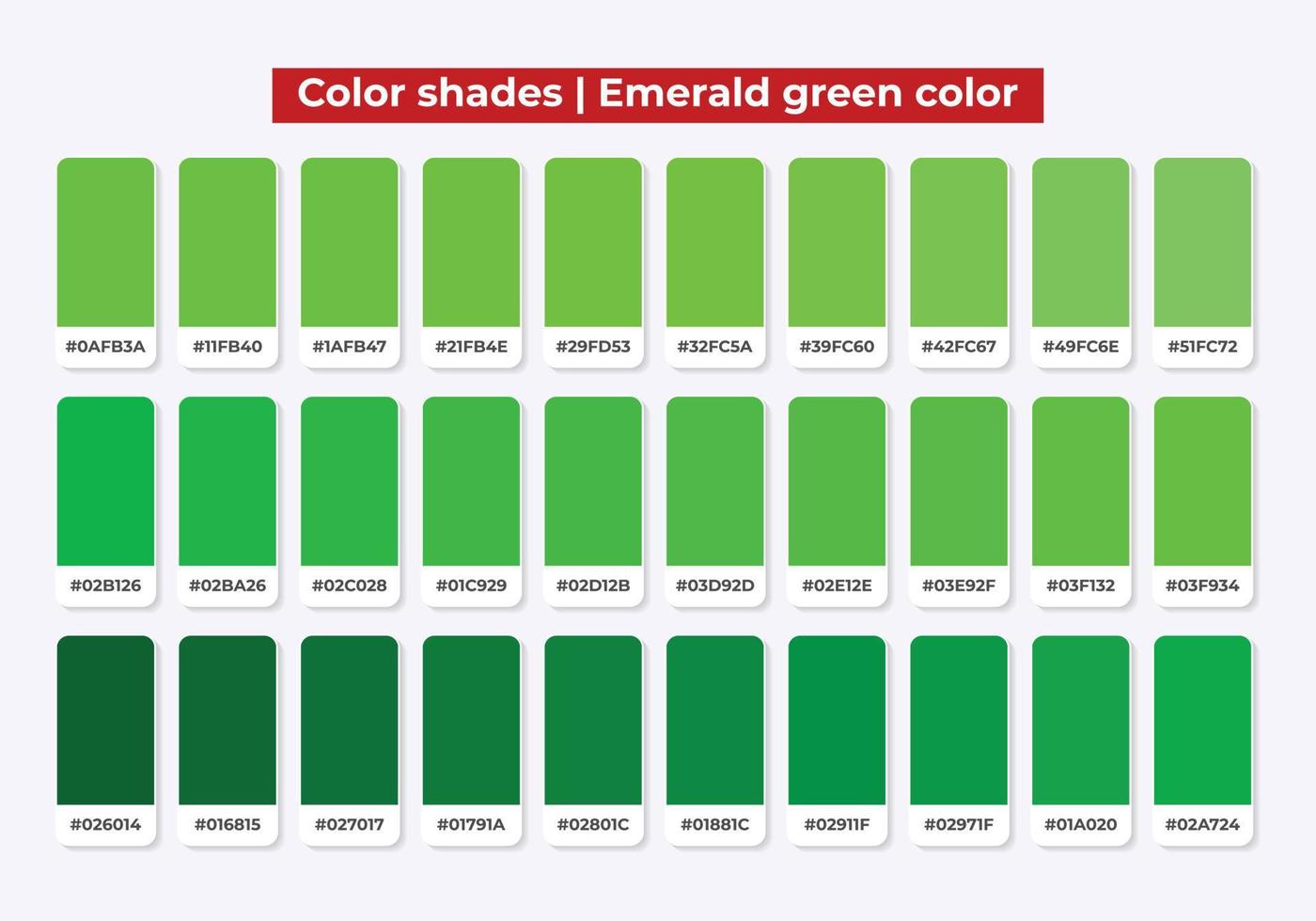 Green color shades with RGB HEX for textile, fashion design, paint vector