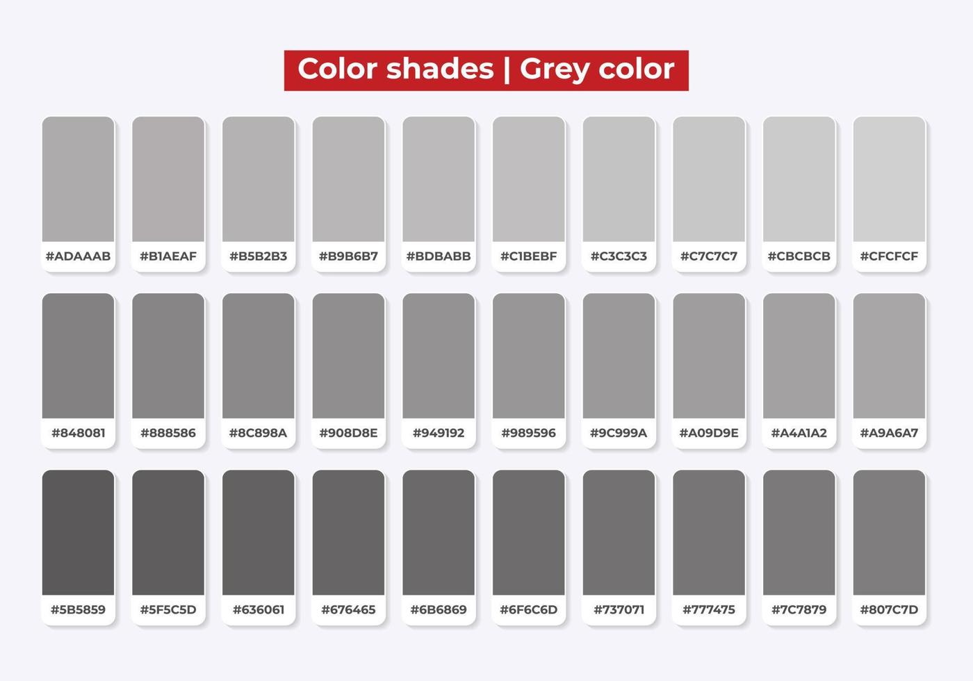 Grey color shades with RGB HEX for textile, fashion design, paint vector