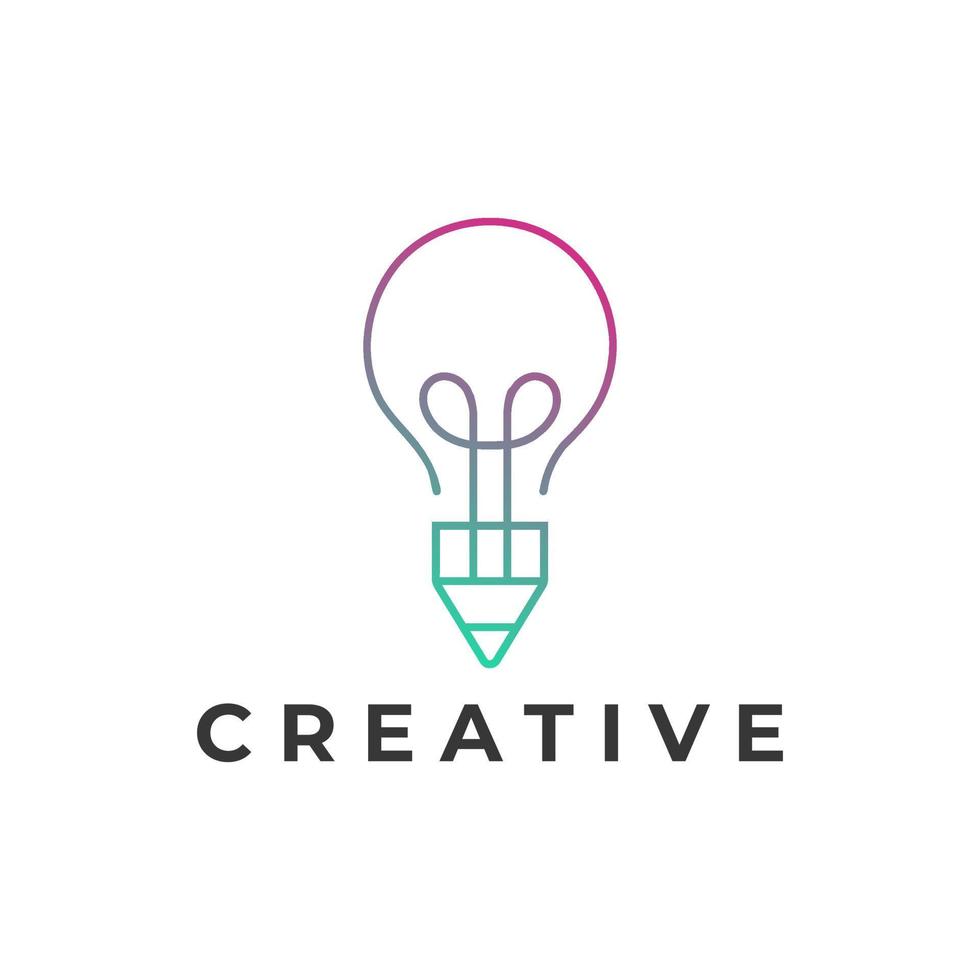 Pencil and light bulb creative writer logo design, Creative idea flat icon, A sign of innovation, education, solution vector