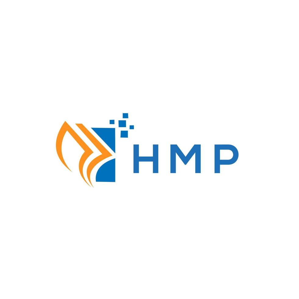 diseño de logotipo de contabilidad de reparación de crédito hmp sobre fondo blanco. concepto de logotipo de letra de gráfico de crecimiento de iniciales creativas hmp. diseño del logotipo de finanzas empresariales hmp. vector