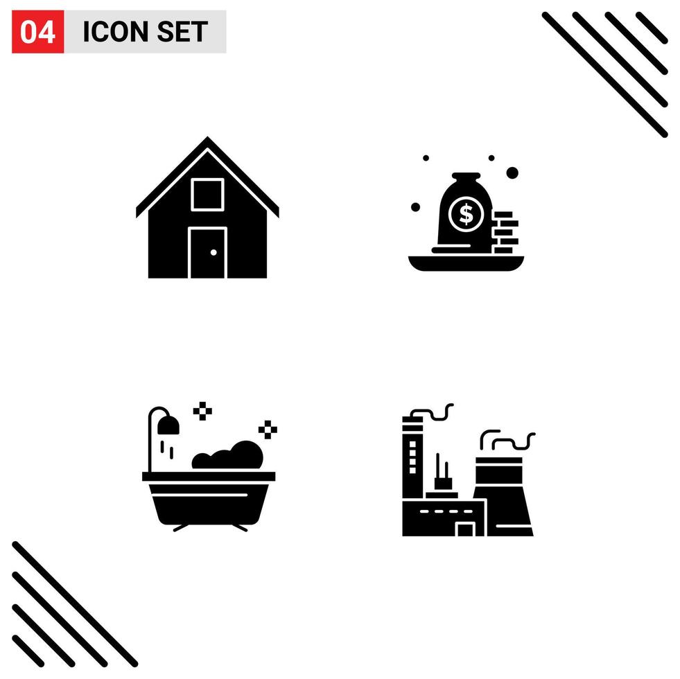 Set of 4 Commercial Solid Glyphs pack for contact loan convo mortgage clean Editable Vector Design Elements