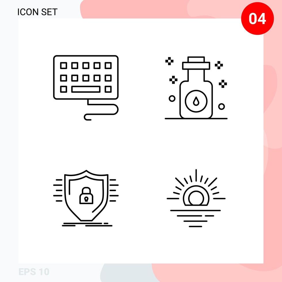 Vector Pack of 4 Icons in Line Style Creative Outline Pack isolated on White Background for Web and Mobile Creative Black Icon vector background