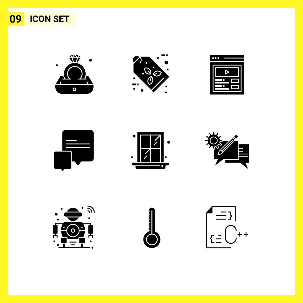 Solid Glyph Pack of 9 Universal Symbols of home interior custom content messages chat Editable Vector Design Elements