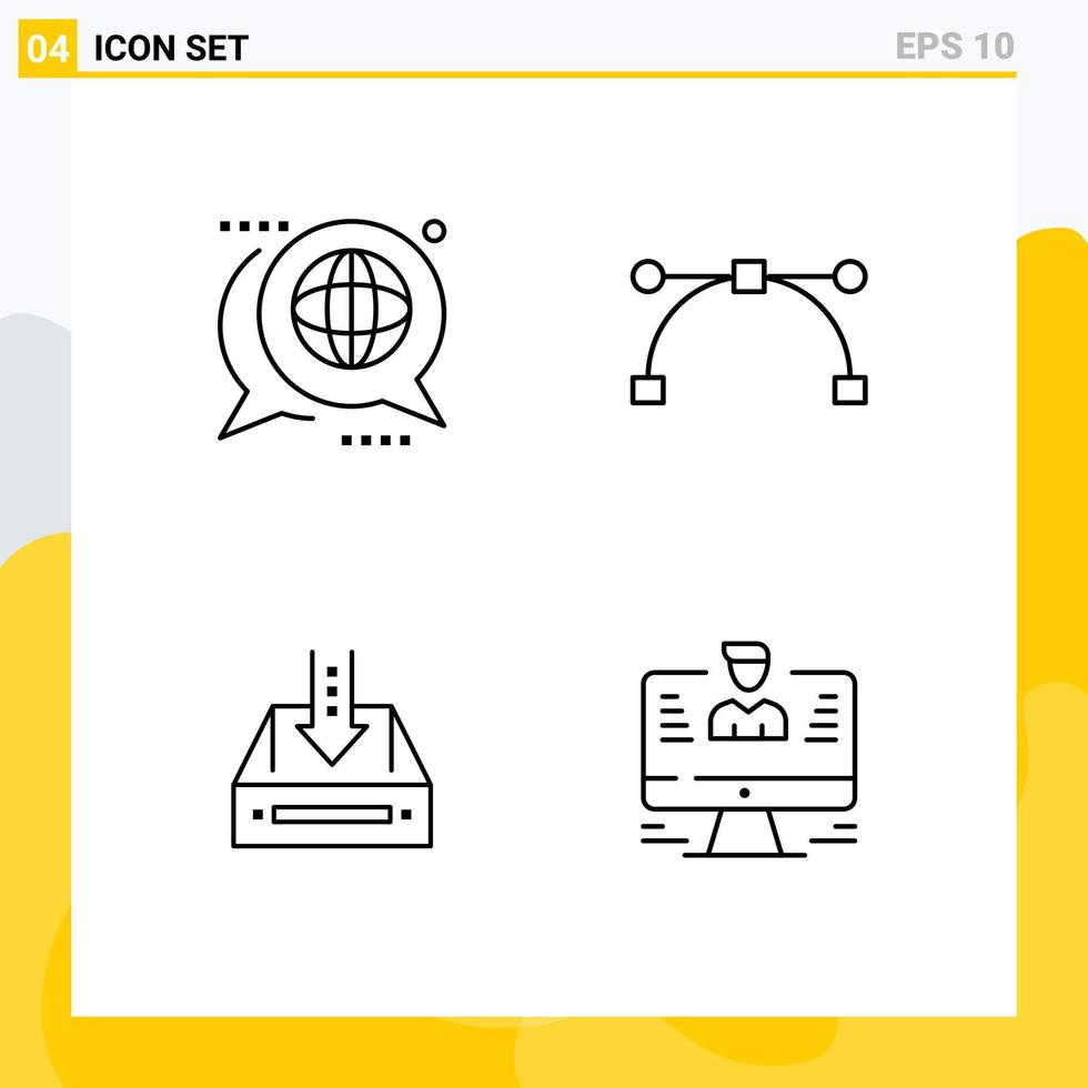 conjunto de 4 iconos de interfaz de usuario modernos símbolos signos para cuadro de comunicación documento bezier global elementos de diseño vectorial editables vector