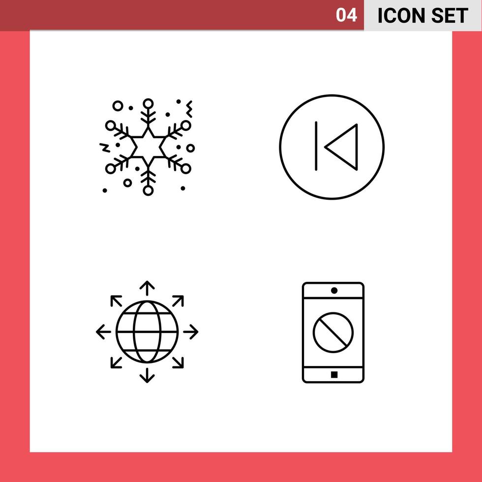 Modern Set of 4 Filledline Flat Colors and symbols such as flake global arrow arrows left world Editable Vector Design Elements