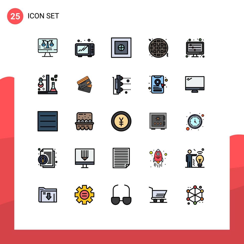 Modern Set of 25 Filled line Flat Colors and symbols such as chemistry sound waves money mixer fast food Editable Vector Design Elements