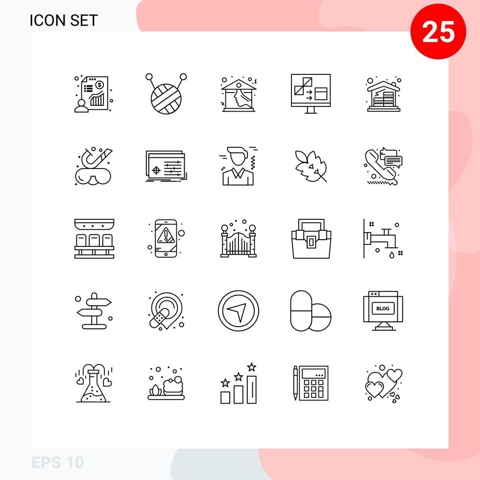 25 Universal Lines Set for Web and Mobile Applications money home mortgage roof coins develop Editable Vector Design Elements