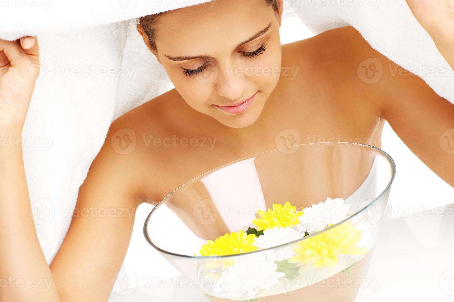 Facial treatment in home spa photo