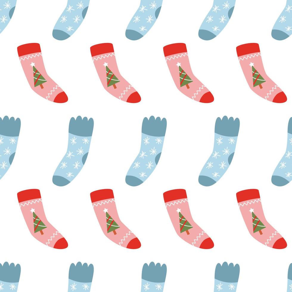 Seamless Christmas pattern with xmas socks. Happy New Year and Merry Xmas background. Winter holidays texture. Vector design for winter holidays.