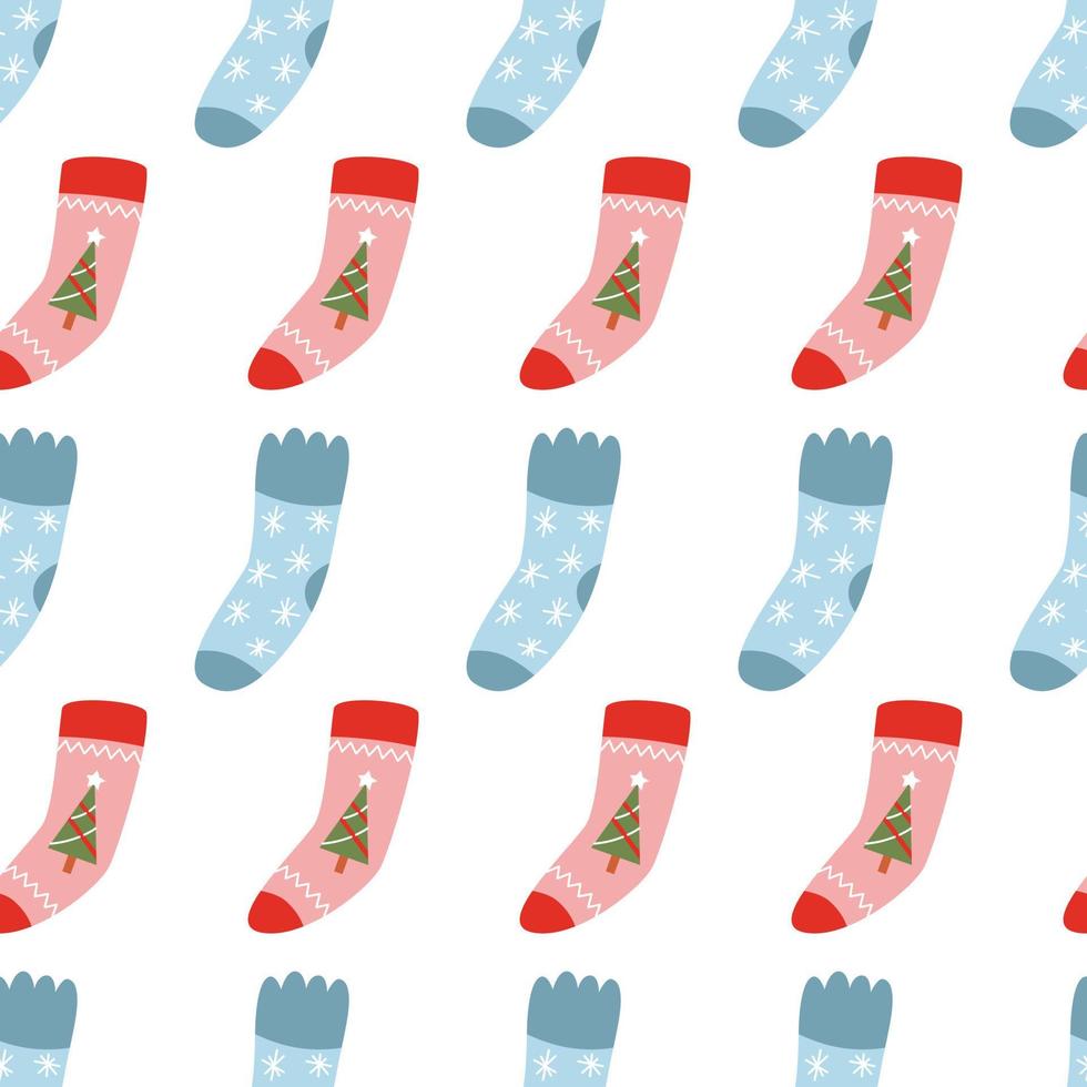 Seamless Christmas pattern with xmas socks. Happy New Year and Merry Xmas background. Winter holidays texture. Vector design for winter holidays.