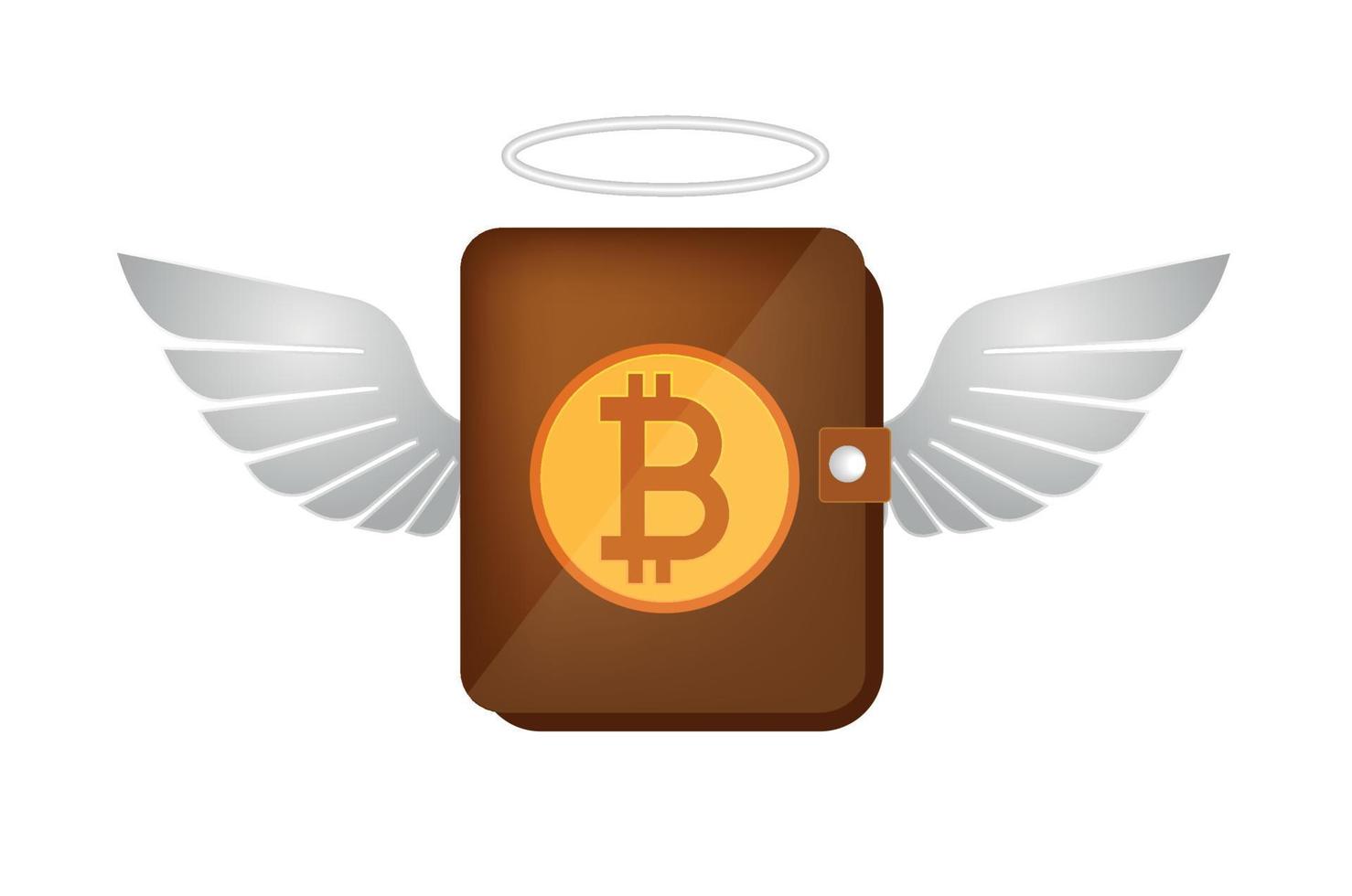 billetera bitcoin volando con alas y halo vector