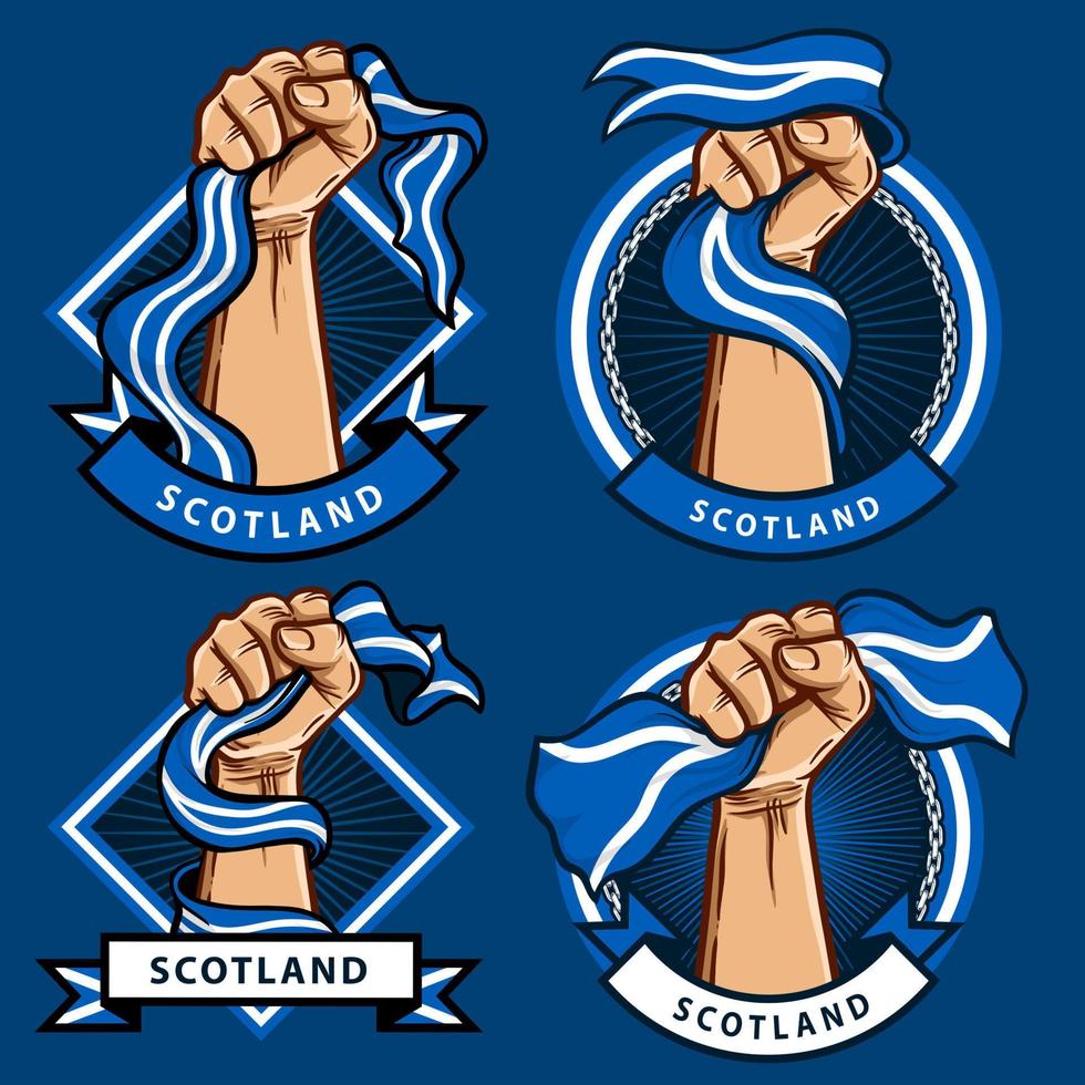 puño, manos, con, bandera de escocia, ilustración vector
