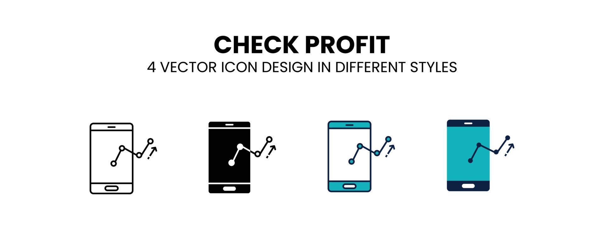Check profit icon in outline, thin line, solid, filled and flat style. Vector illustration of two colored and black check profit vector icons designs can be used for mobile, ui, web
