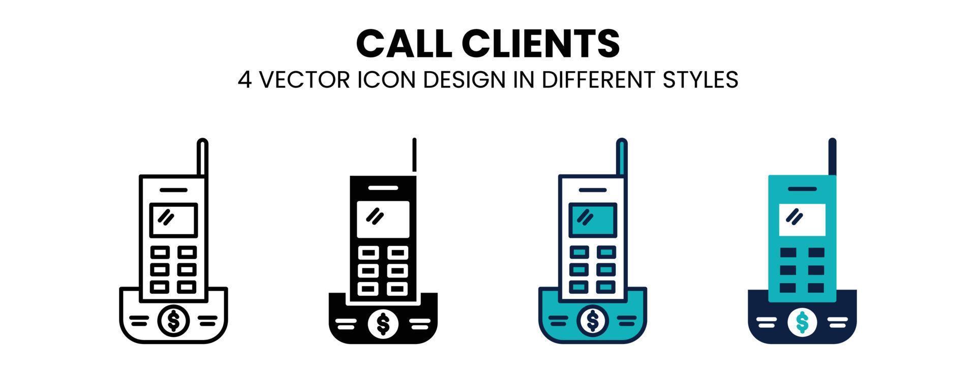 Call clients icon in outline, thin line, solid, filled and flat style. Vector illustration of two colored and black call clients vector icons designs can be used for mobile, ui, web