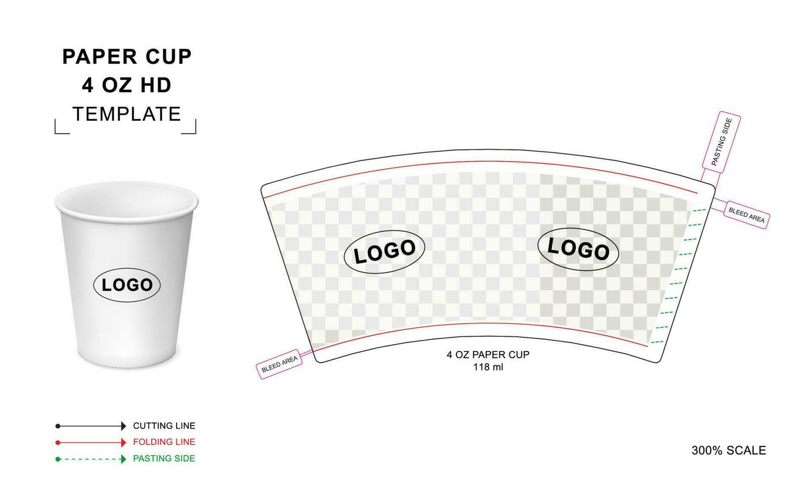 Paper cup die cut template for 4 oz HD vector