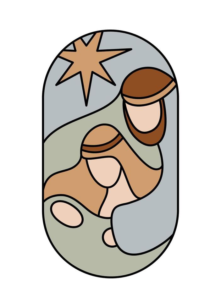 vector color navidad belén religioso cristiano del niño jesús con maría, josé y estrella en ronda. boceto de icono de logotipo. garabato, mano, dibujado, ilustración