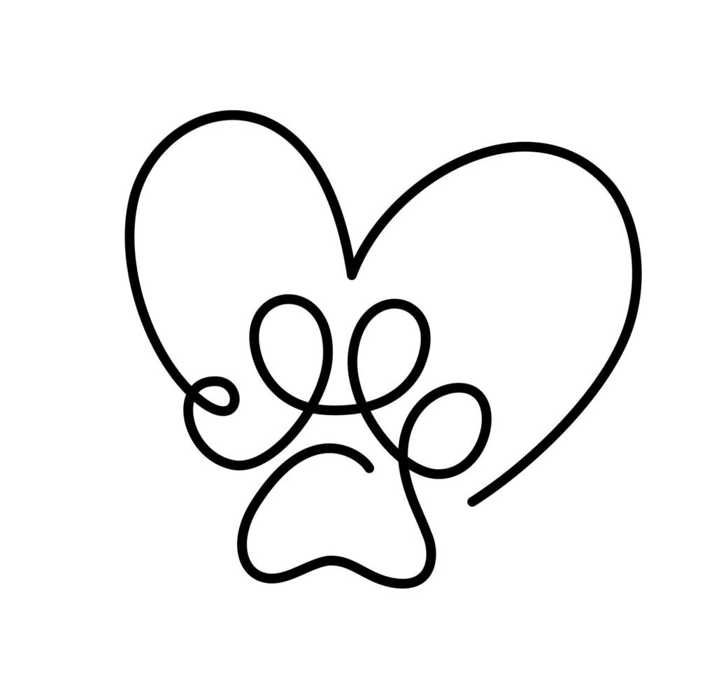 corazón con huella de gato o pata de perro en el logotipo de dibujo de una  línea continua. arte lineal mínimo. animal en el corazón. concepto de amor  de mascotas 15812251 Vector