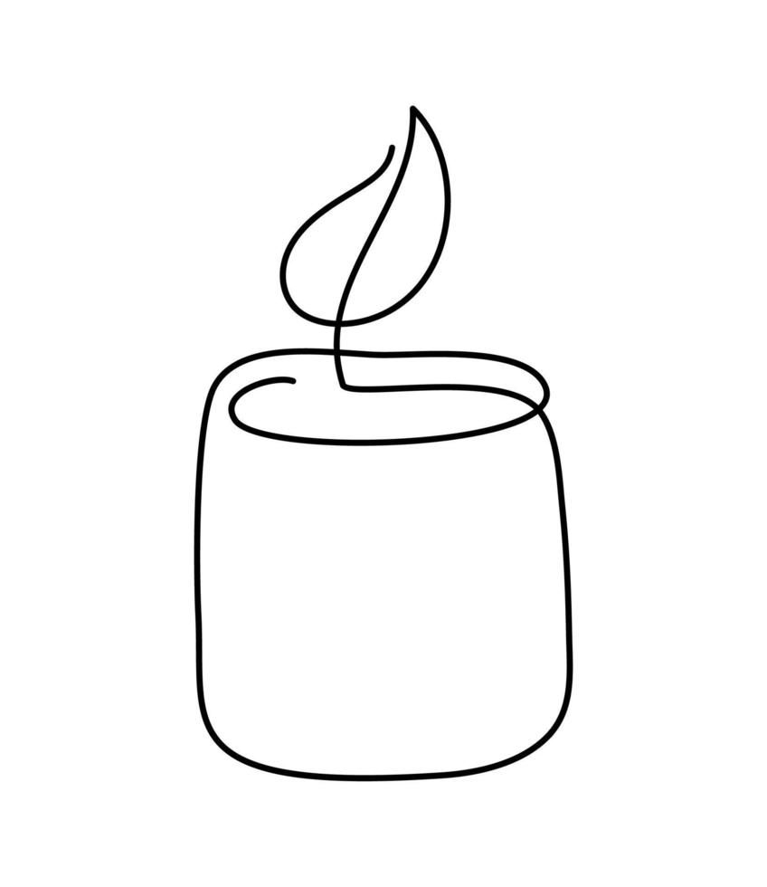 Vector Hand drawn one line burning candle art logo icon. Continuous Christmas advent outline illustration for greeting card, web design isolated holiday invitation