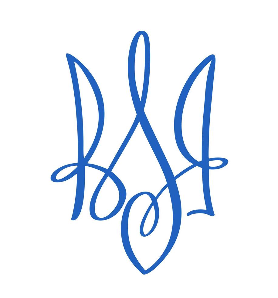 Blue National ukrainian symbol Trident icon. Vector Hand drawn calligraphy Coat of Arms of Ukraine State emblem black color illustration flat style image
