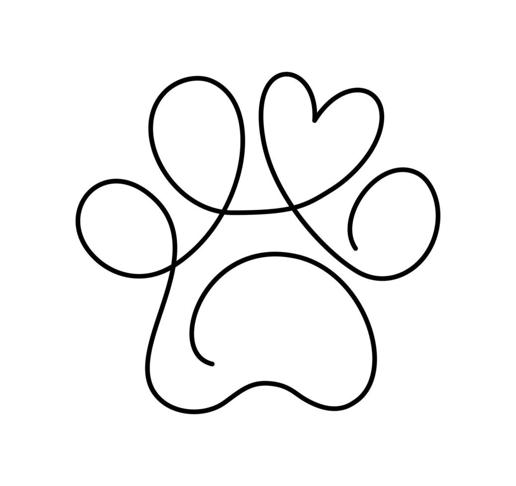 huella de pata de perro o gato y corazón en el logotipo de dibujo continuo  de una línea. arte lineal mínimo. animal en el corazón. mascotas amor  concepto monoline 15812299 Vector en