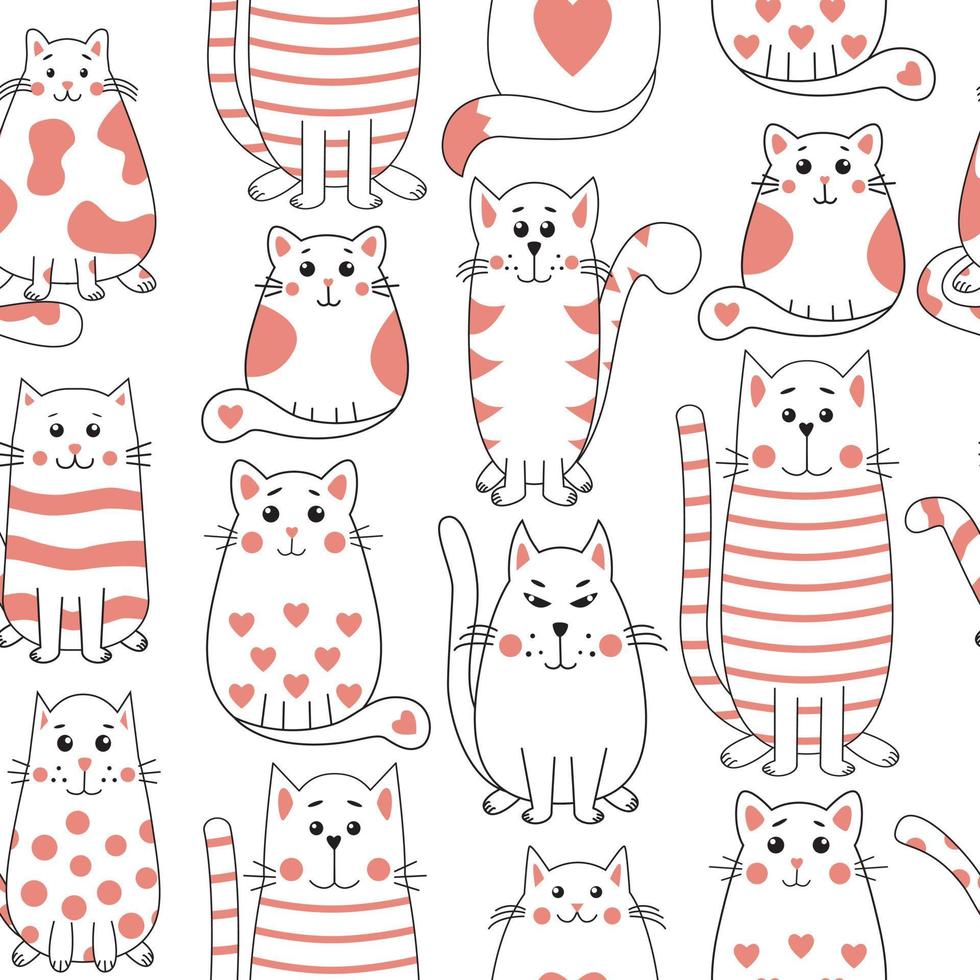 Seamless background with different cats. vector