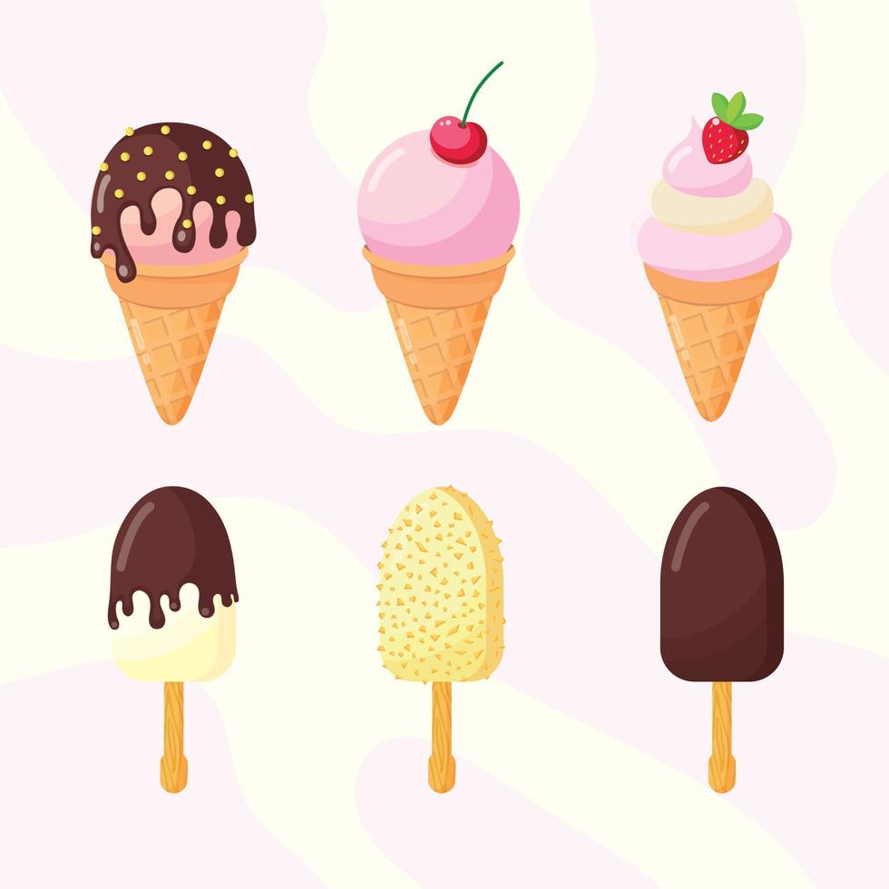 Set with different ice creams. vector