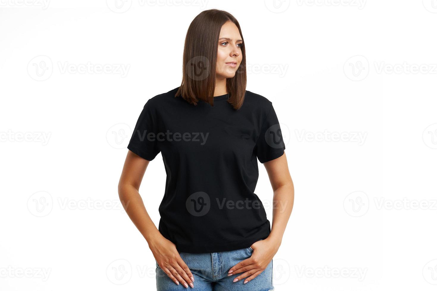 Young woman in black shirt isolated photo