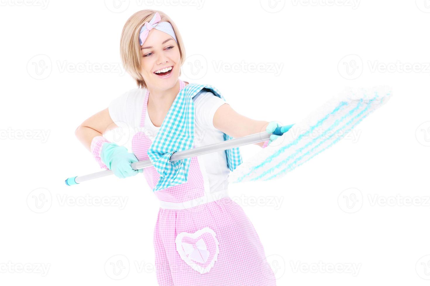 Retro housekeeper with mop photo