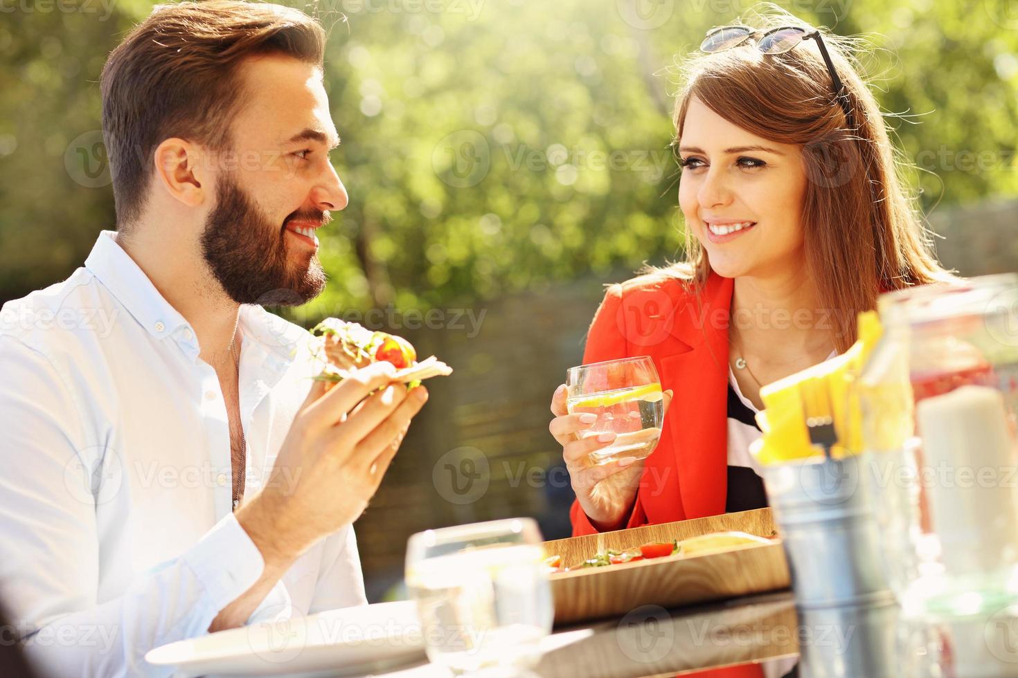 Young couple in restaurant photo