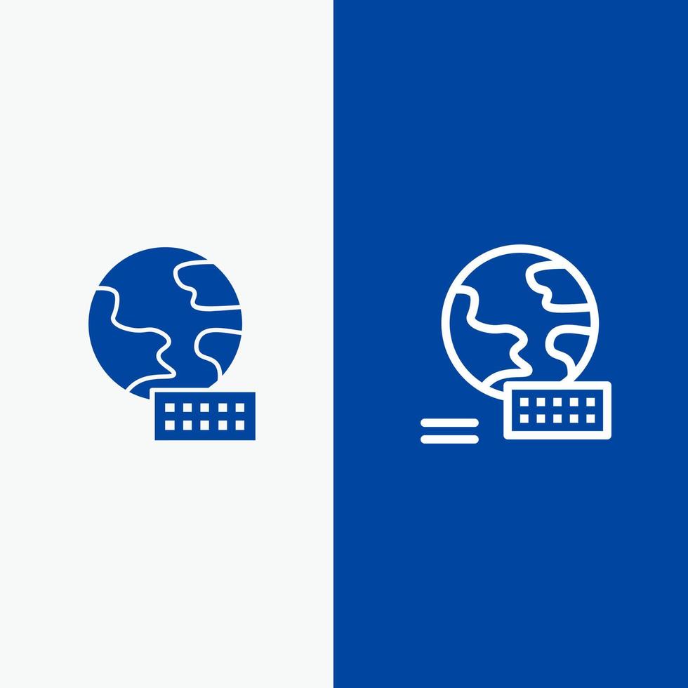 World Globe Marketing Line and Glyph Solid icon Blue banner Line and Glyph Solid icon Blue banner vector