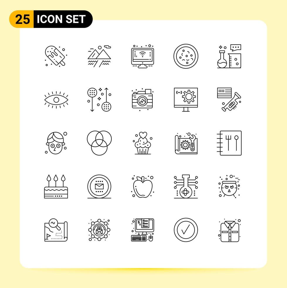 25 Universal Lines Set for Web and Mobile Applications lab equipment chemistry lab monitor chemical equipment food Editable Vector Design Elements