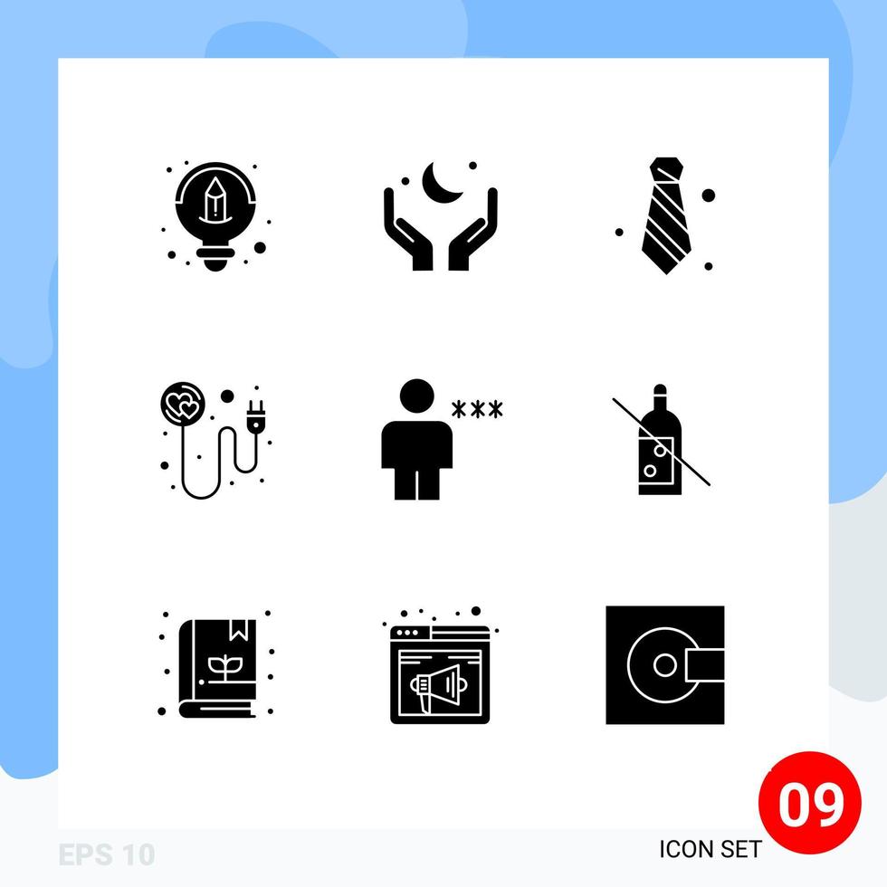 9 iconos creativos signos y símbolos modernos de bloque romance atuendo recargar corazón elementos de diseño vectorial editables vector