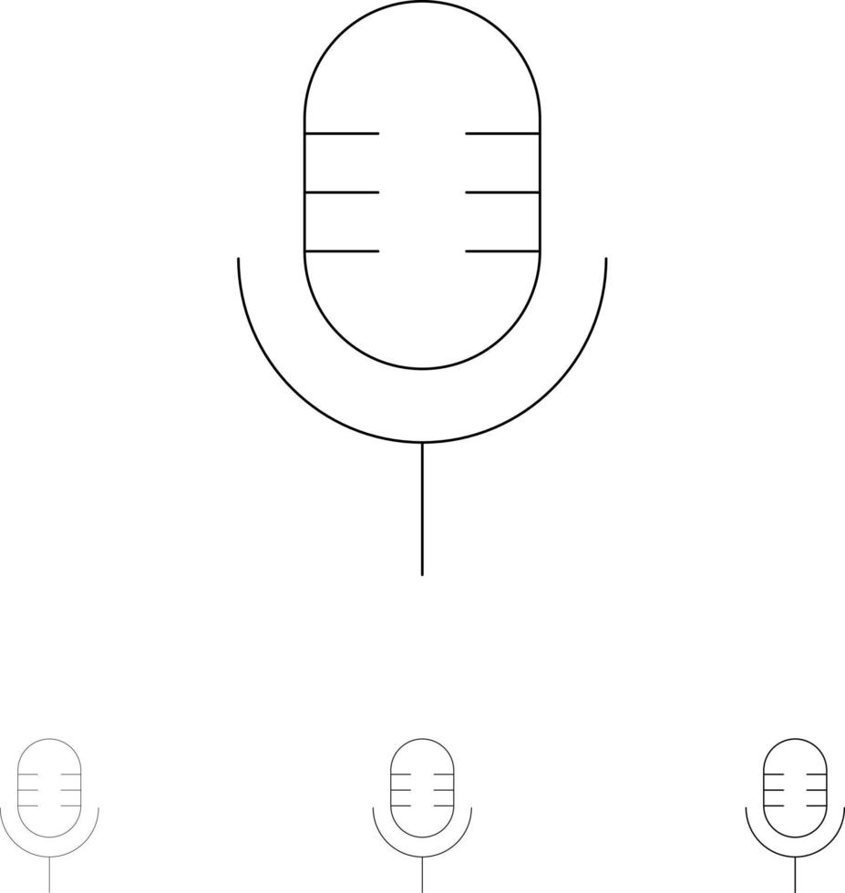 el sonido del micrófono del micrófono muestra un conjunto de iconos de línea negra en negrita y delgada vector