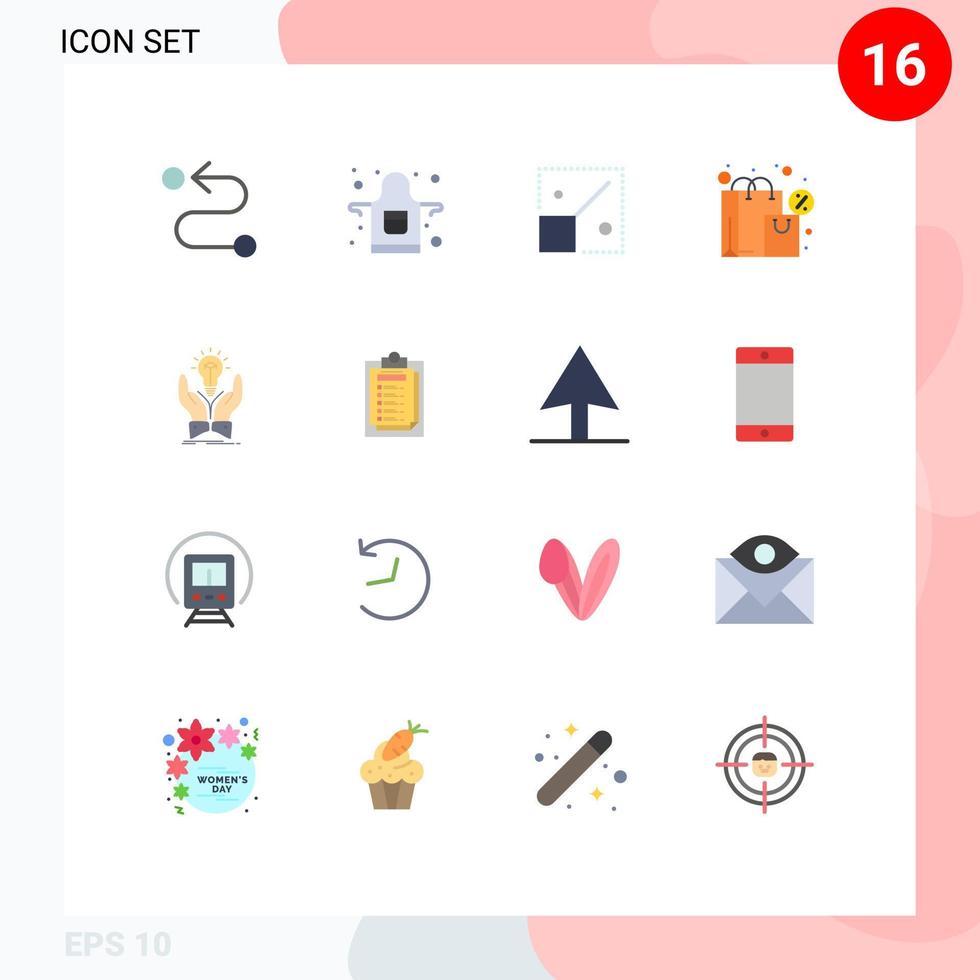 16 User Interface Flat Color Pack of modern Signs and Symbols of share ideas design idea shopping Editable Pack of Creative Vector Design Elements