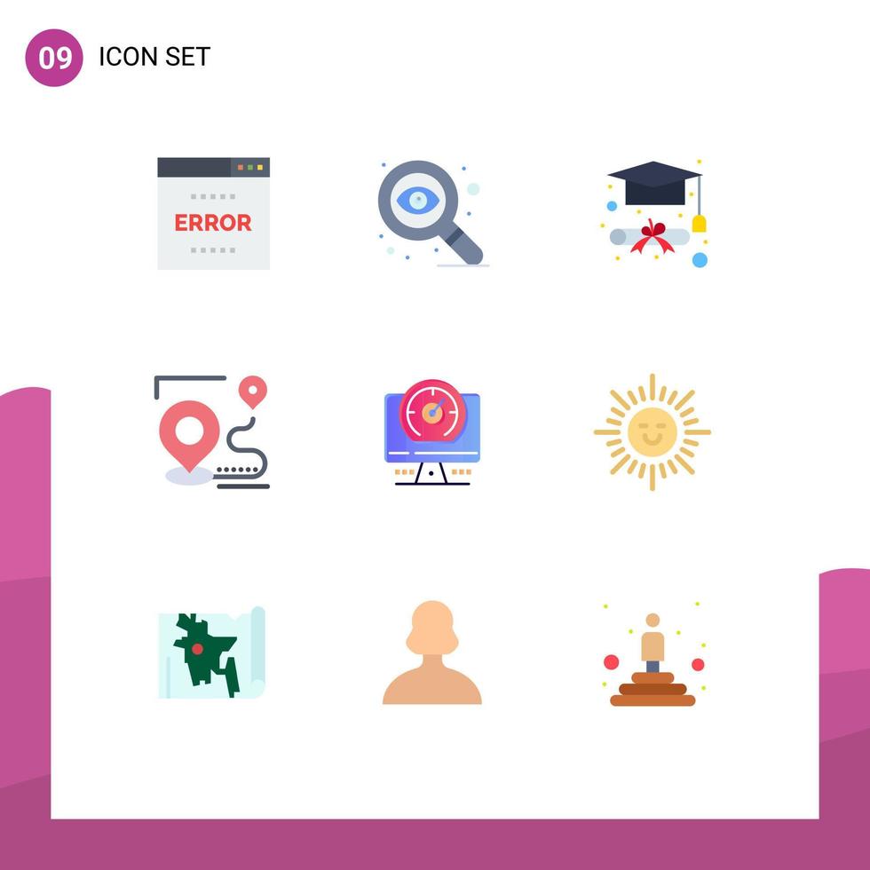 Set of 9 Modern UI Icons Symbols Signs for computer position degree destination route Editable Vector Design Elements