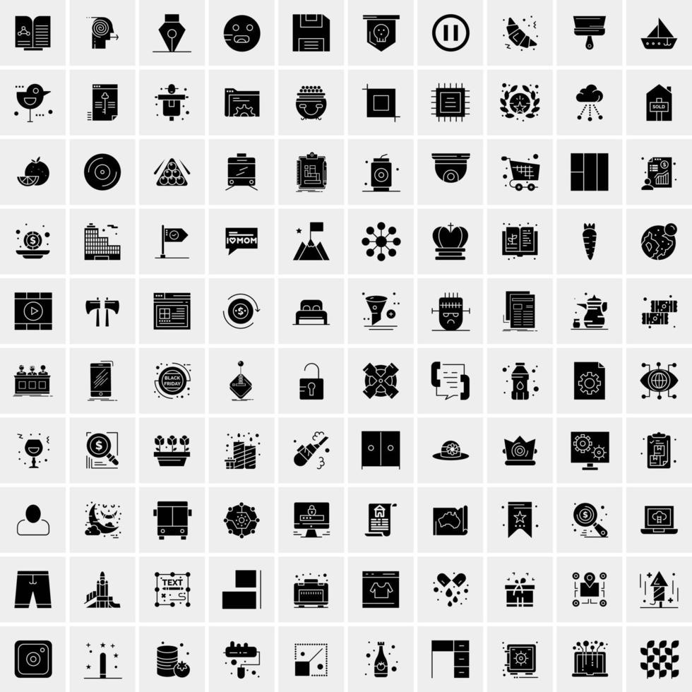 Set of 100 Business Solid Glyph icons vector