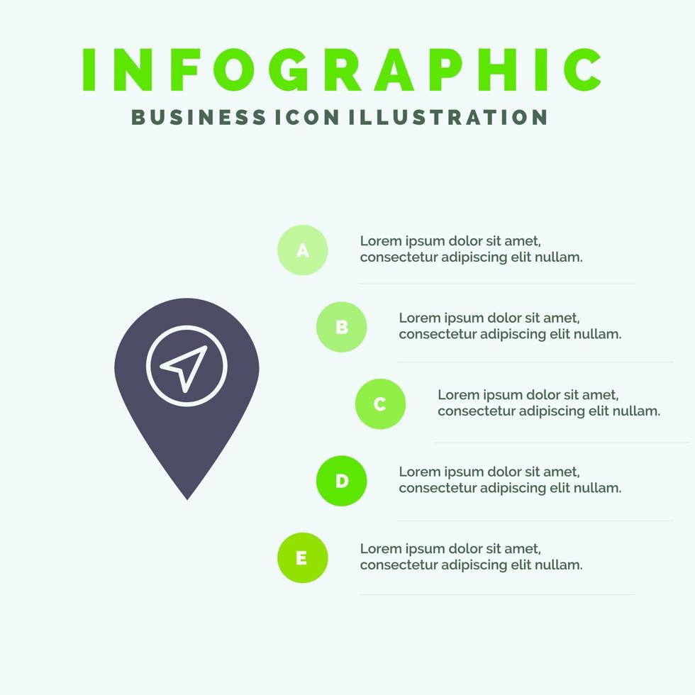 ubicación mapa puntero icono sólido infografía 5 pasos presentación fondo vector