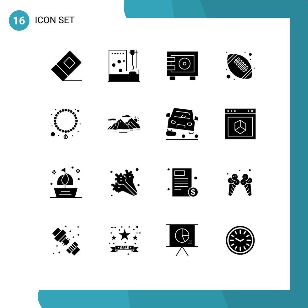 Pictogram Set of 16 Simple Solid Glyphs of necklace high school deposit football american ball Editable Vector Design Elements