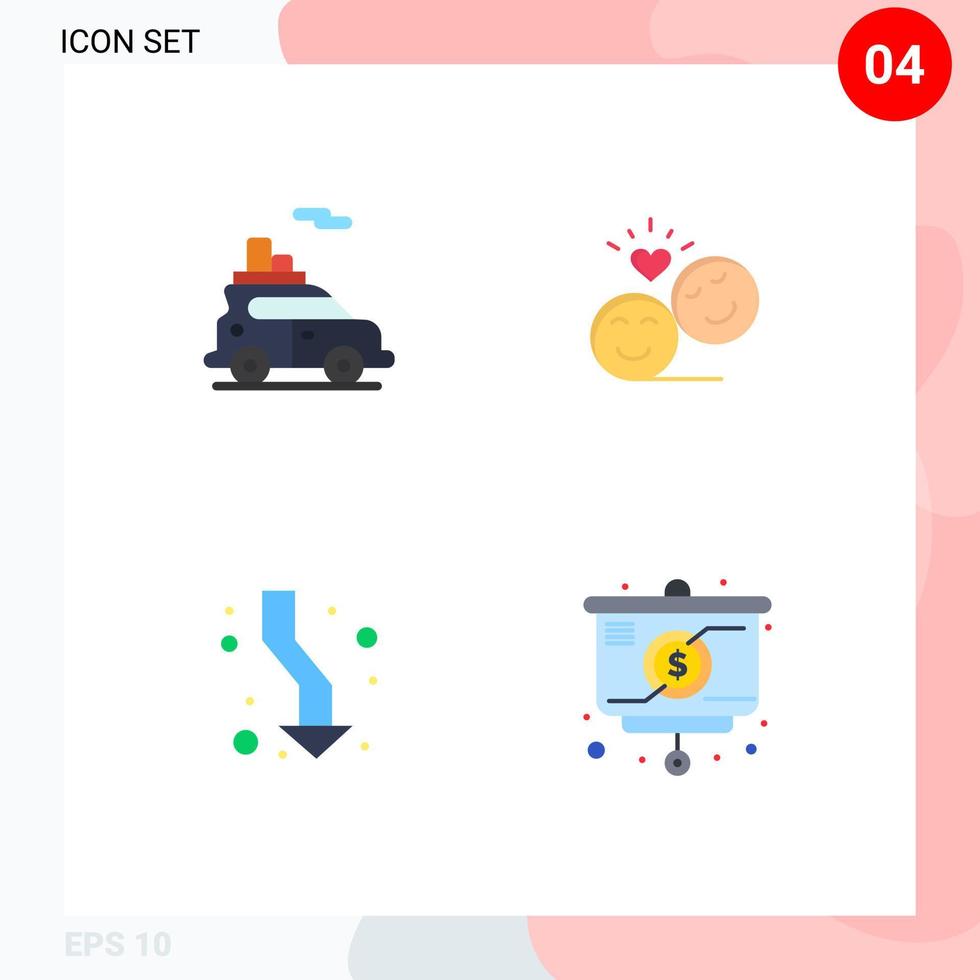 User Interface Pack of 4 Basic Flat Icons of auto arrow vehicle smiley faces up Editable Vector Design Elements