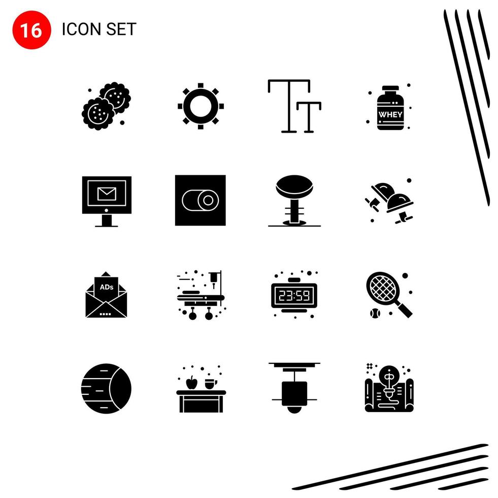 16 Universal Solid Glyph Signs Symbols of service mail caps computer weight Editable Vector Design Elements