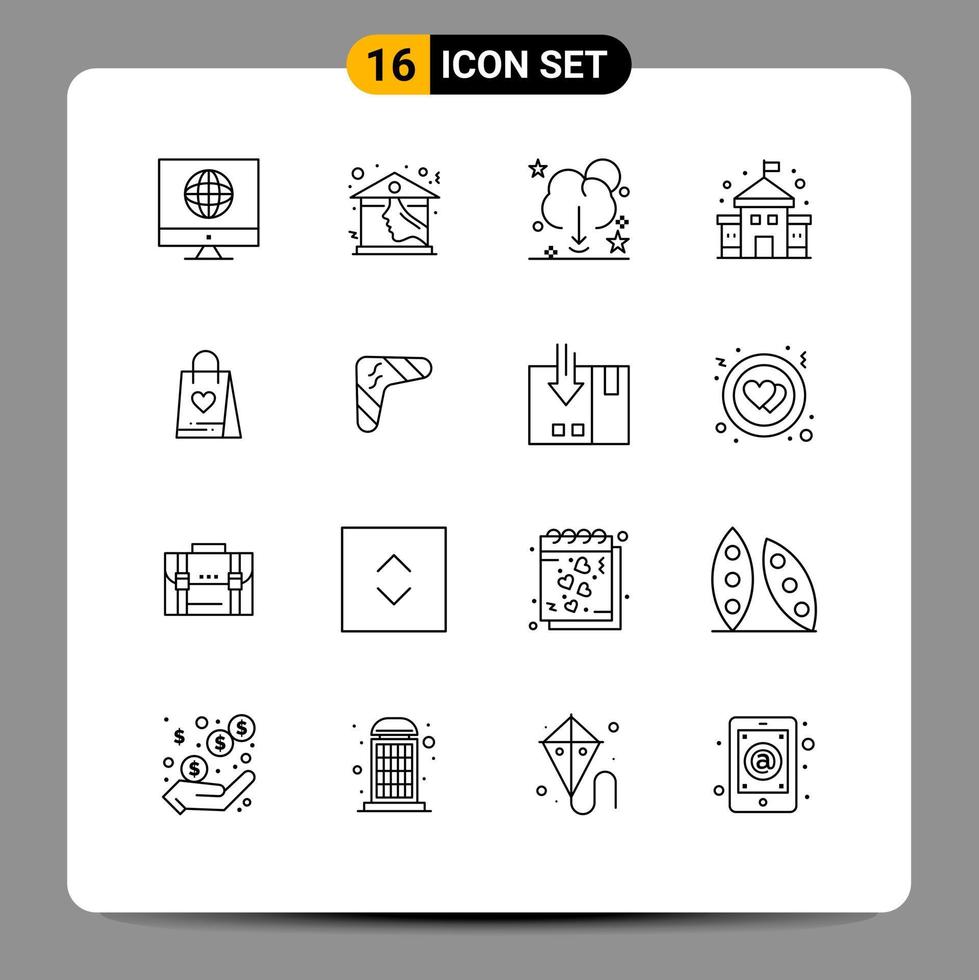 Modern Set of 16 Outlines Pictograph of love school cloud education server Editable Vector Design Elements